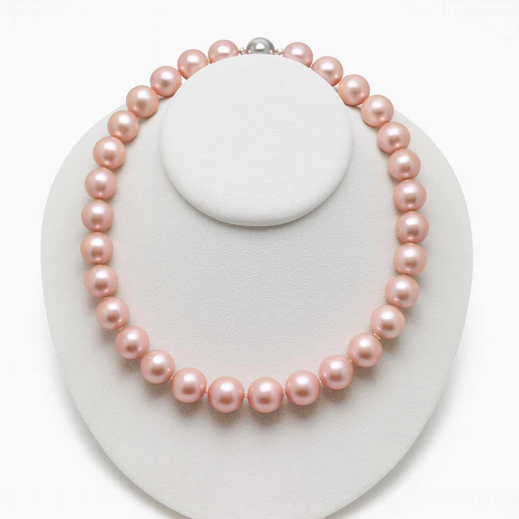 Süßwasserzuchtperlenkette peach mit Silber vergoldeter Magnetschließe 43cm
