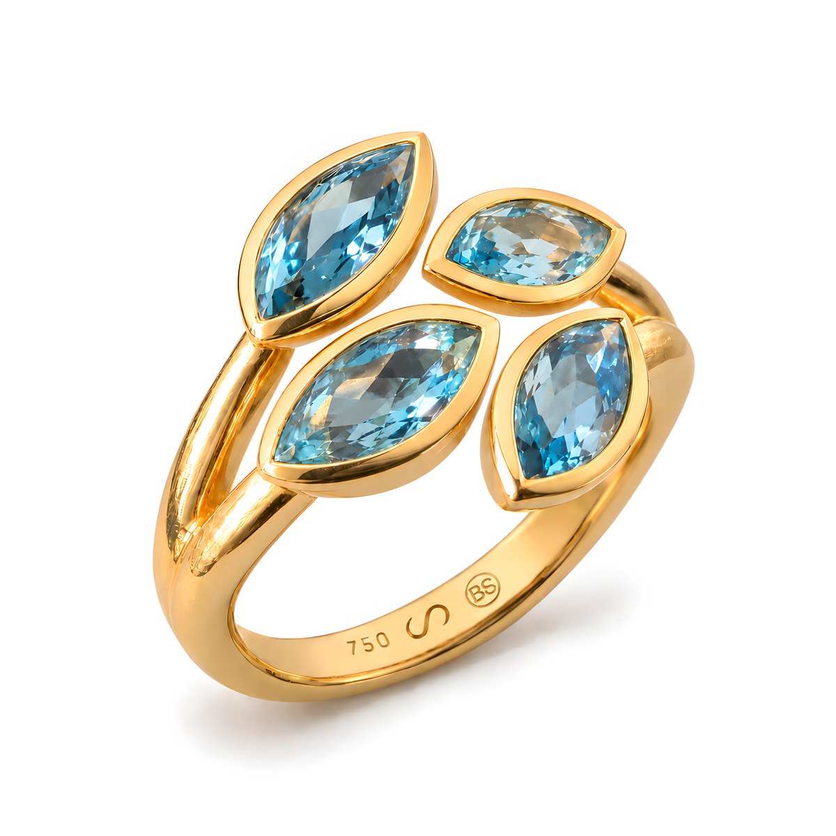 Ring mit Aquamarin 1,01ct. und Topas 1,25ct. in 18 Karat Gelbgold