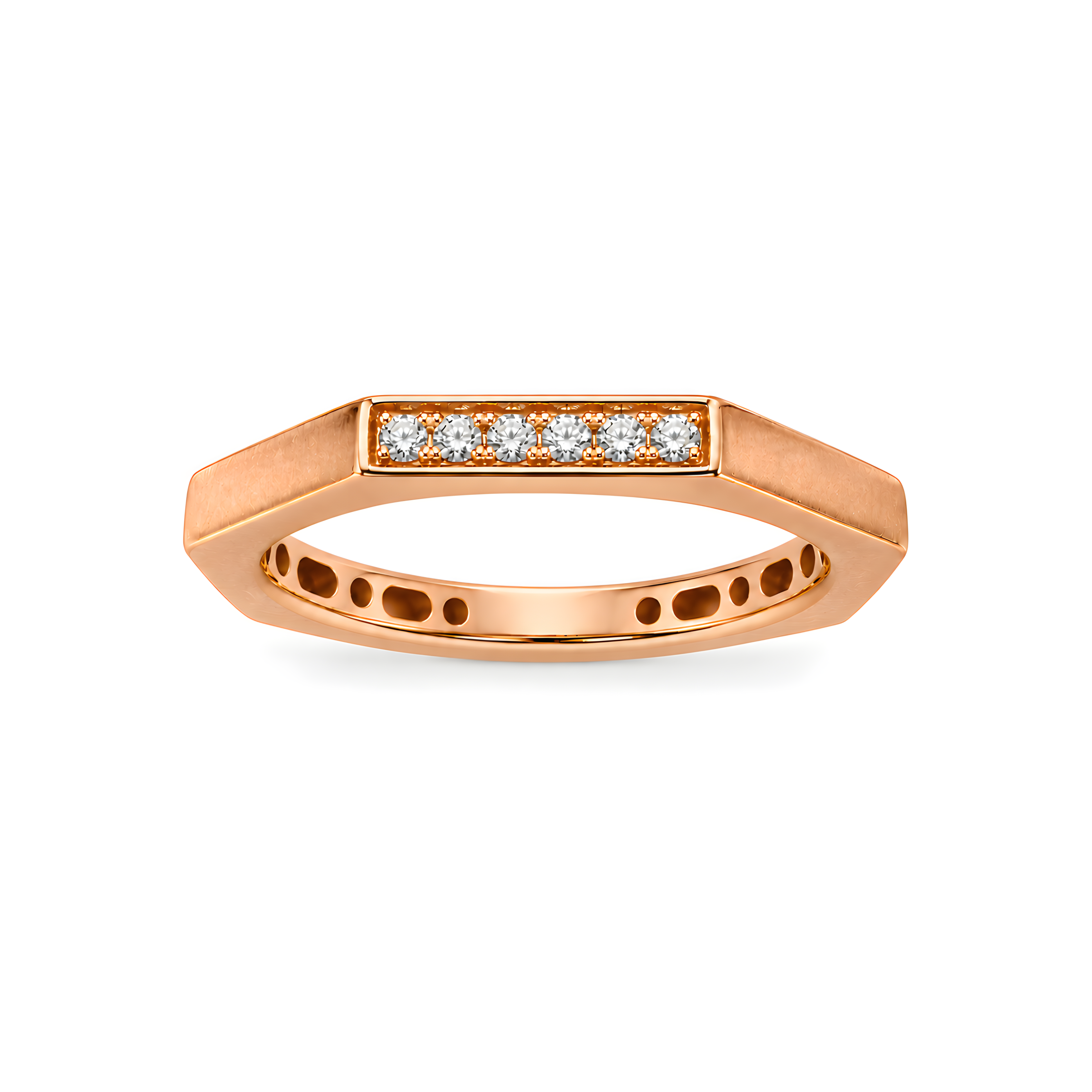 Ring in Achteckform mit Brillanten, 0,05 ct. in 18 Karat Rotgold