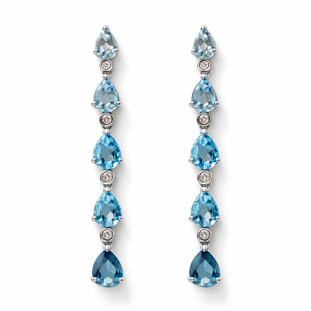 Ohrschmuck mit 0,078 ct mehrfarbigem blauem Topas aus 18 Karat Weißgold