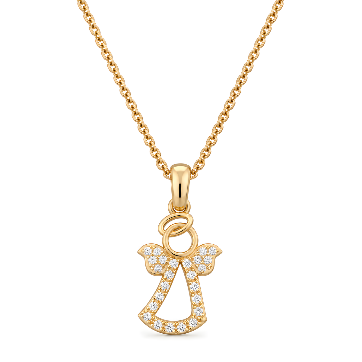 Anhänger Schutzengel mit Zirkonia in 14 Karat Gelbgold