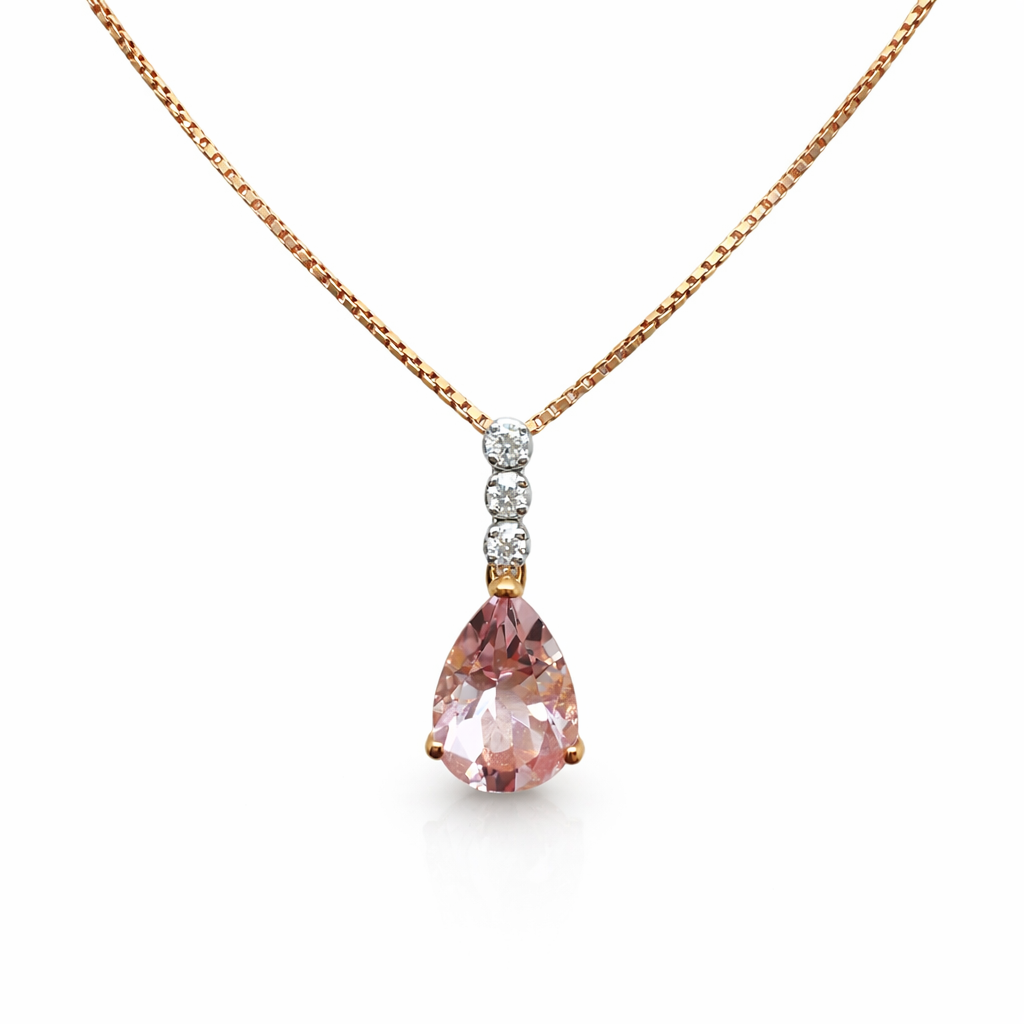 Kette mit Anhänger Morganit 1,10 ct. und Brillanten 0,08 ct. in 18 Karat Roségold