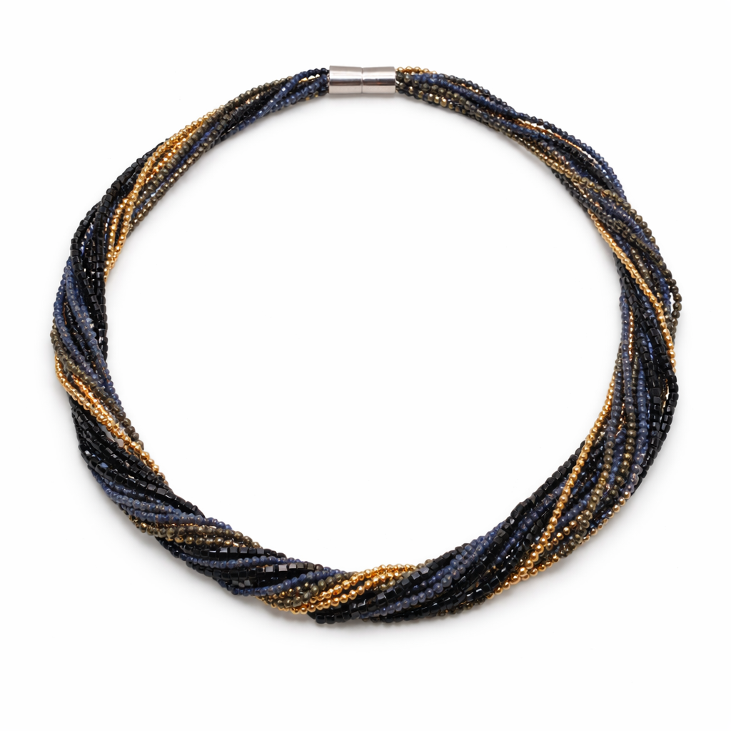 Steinkette aus Romanit, Onyx und Saphir mit Silber Magnetschließe