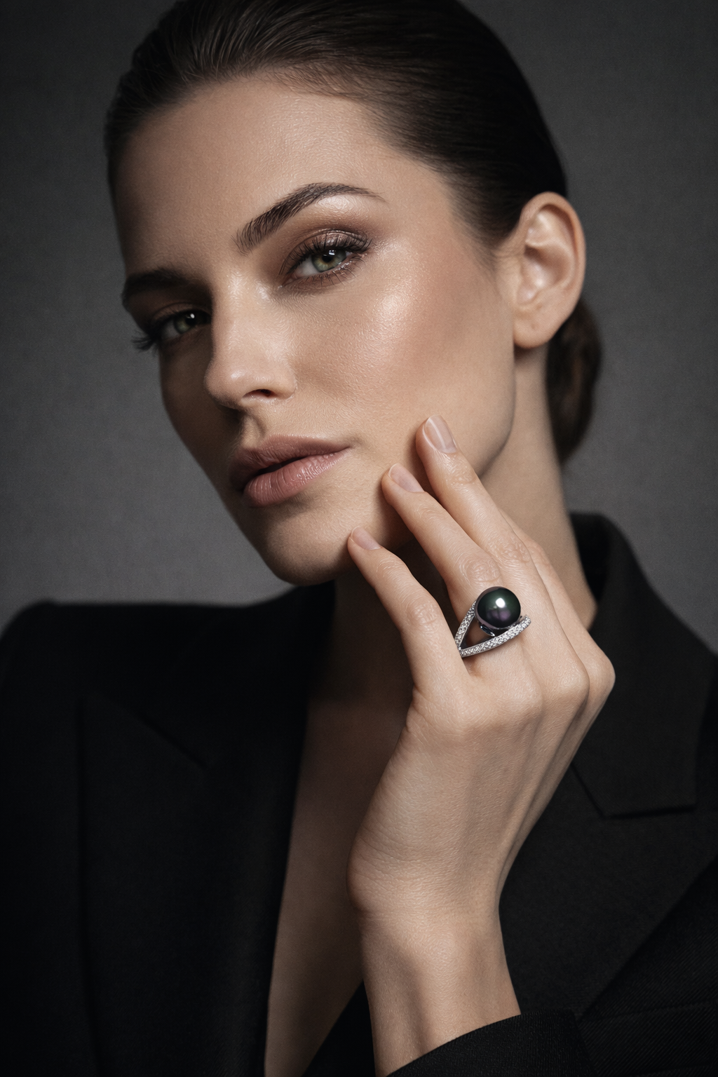 Ring mit Tahitizuchtperle 10-11mm und Brillanten 0,41 ct aus 18 Karat Weißgold