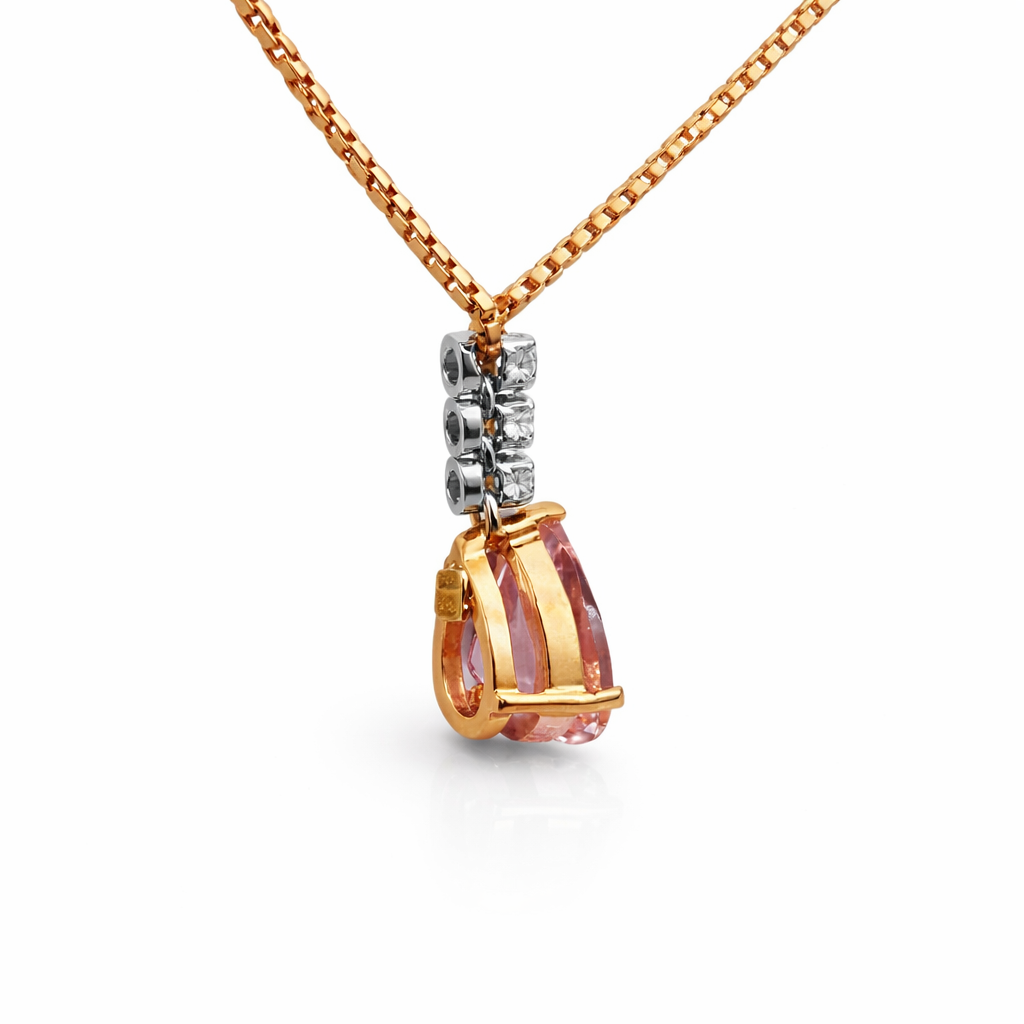 Kette mit Anhänger Morganit 1,10 ct. und Brillanten 0,08 ct. in 18 Karat Roségold