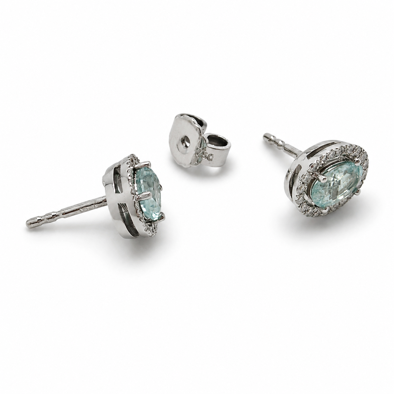 Ohrstecker mit Paraiba Turmalin 0,83 ct und Brillanten 0,18 ct in 18 Karat Weißgold