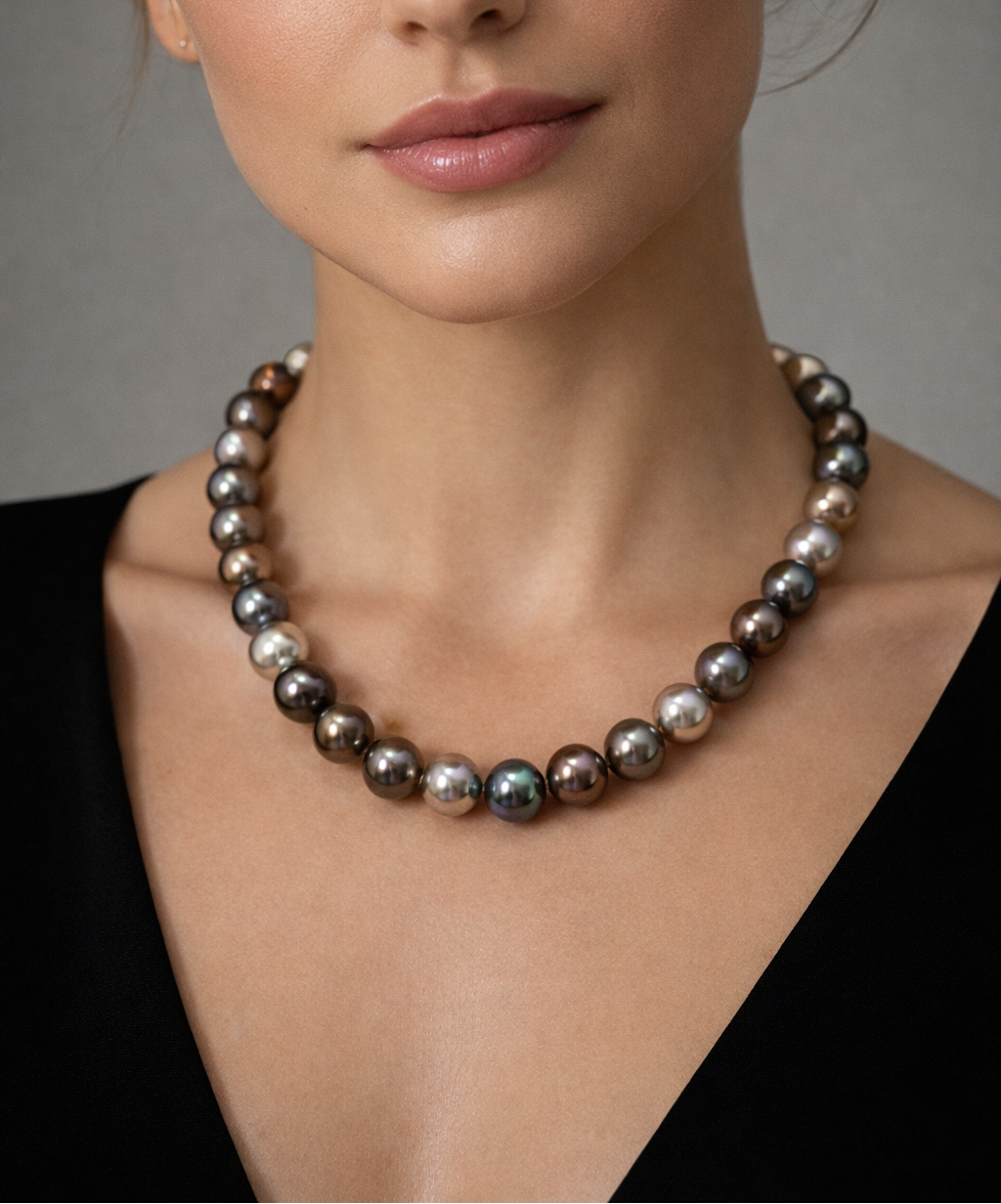 Tahitizucht-Perlencollier 9.9-10.9mm mit Silber Magnetschließe