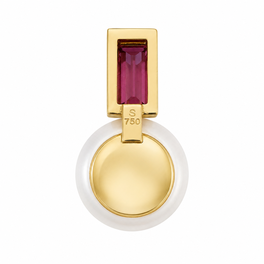 Anhänger mit Perlen 10,04ct. und Rhodolith 0,66ct. in 18 Karat Gelbgold