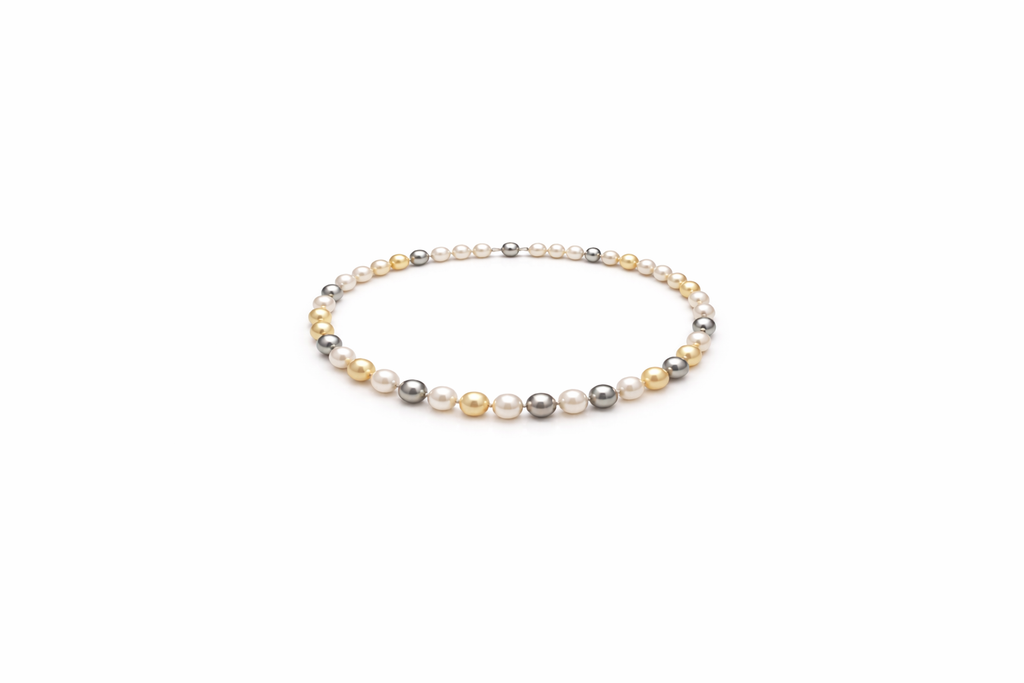 Südsee-Tahiti-Perlencollier multicolor mit 585 Weißgoldschließe