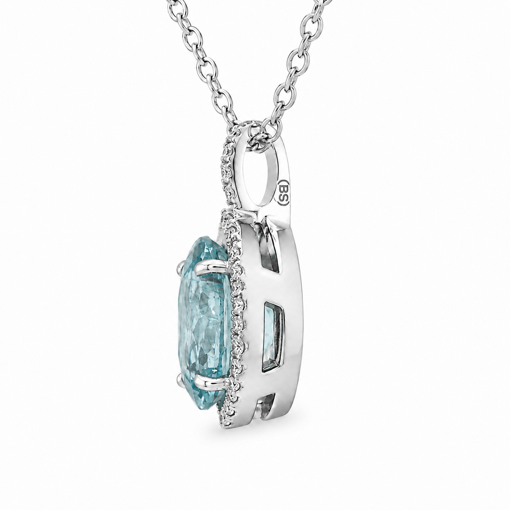 Anhänger mit Paraiba Turmalin 1,65 ct. und Brillanten 0,12 ct. in 18 Karat Weissgold