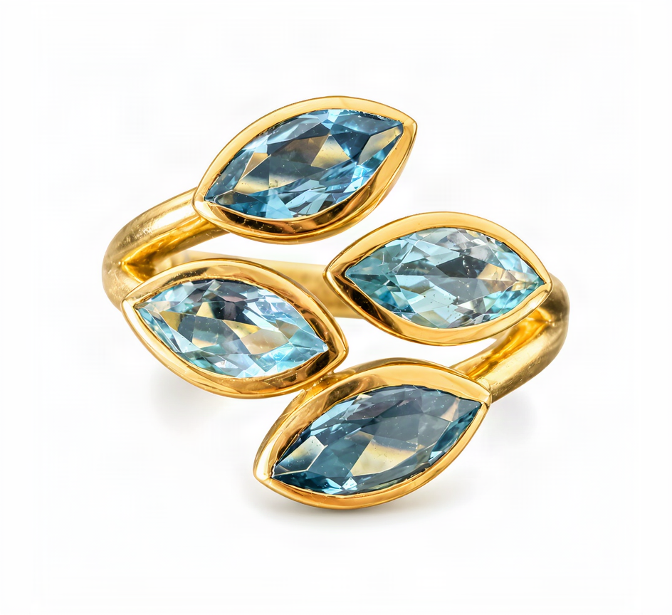 Ring mit Aquamarin 1,01ct. und Topas 1,25ct. in 18 Karat Gelbgold