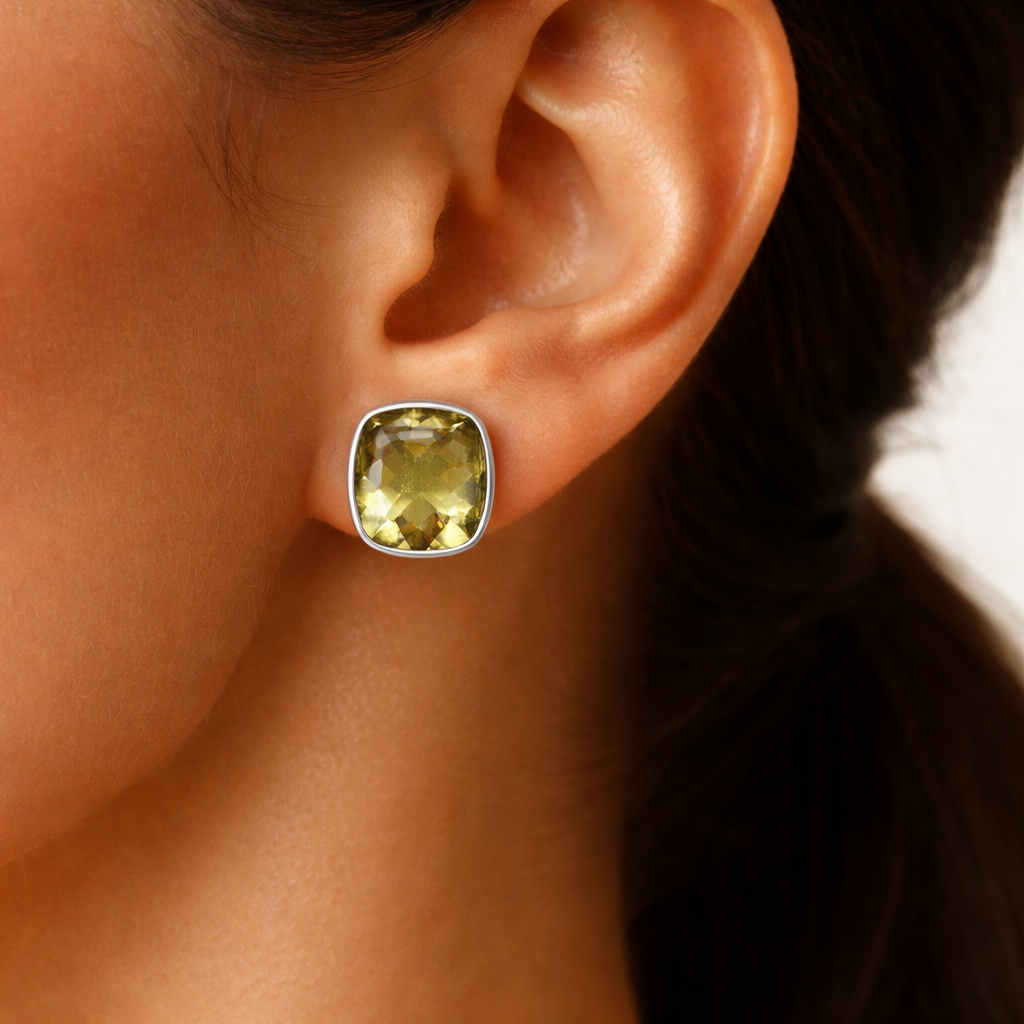 Ohrstecker mit Lemonquarz 23,48 ct. aus 18 Karat Weißgold Clip