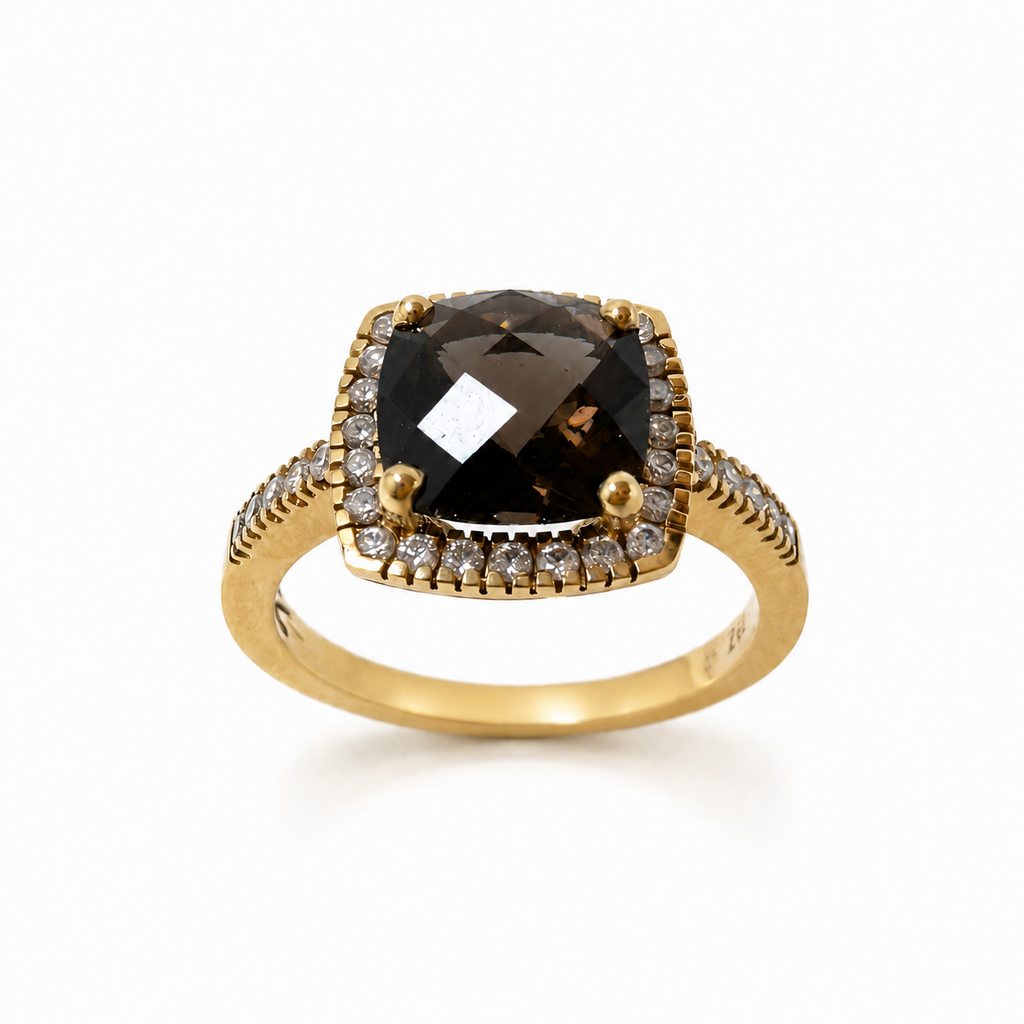 Ring mit Rauchquarz 1,88 ct und Brillanten 0,29 ct in 18 Karat Gelbgold