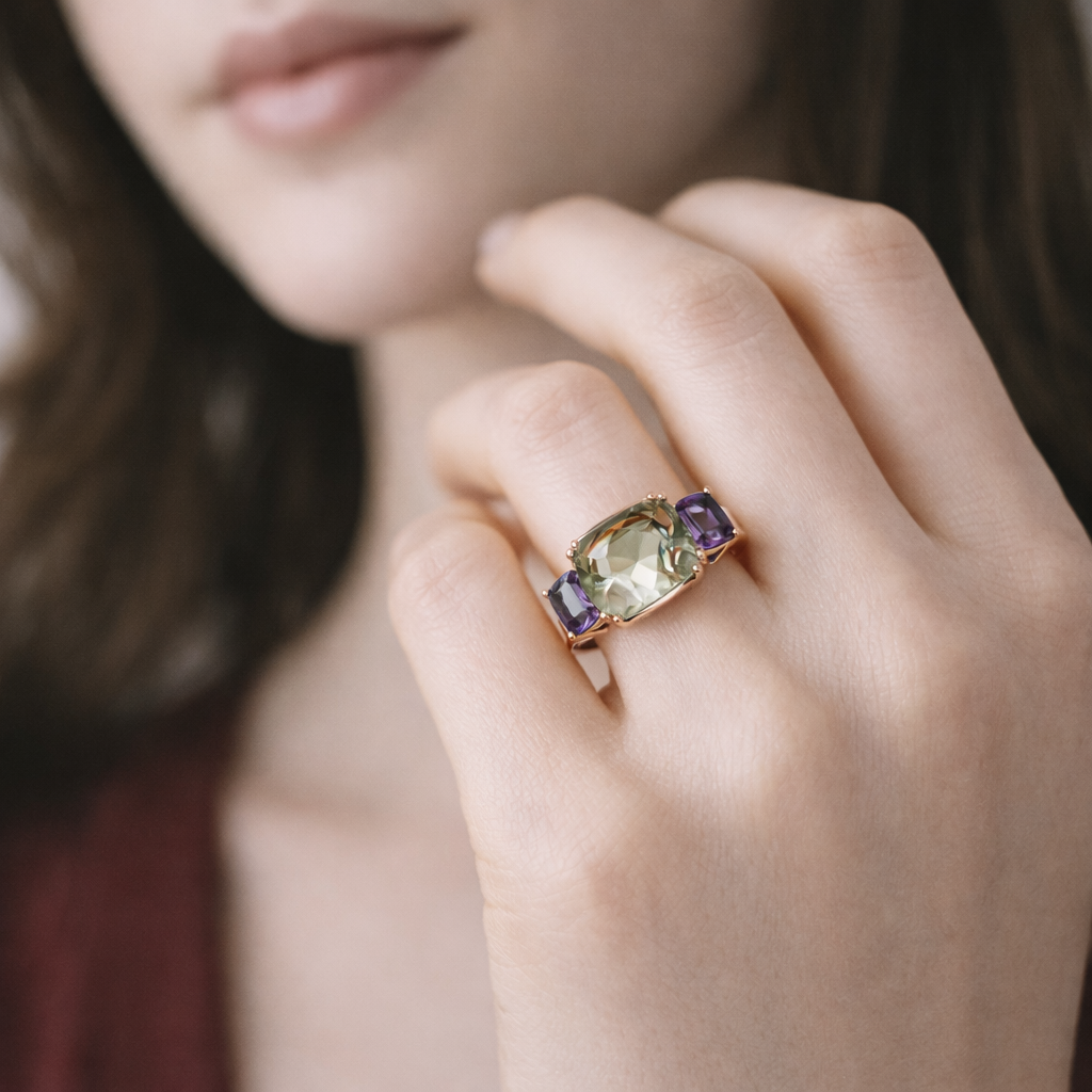 Ring mit Rauchquarz 6,30 ct und Zirkonen 2,30 ct aus 18 Karat Roségold