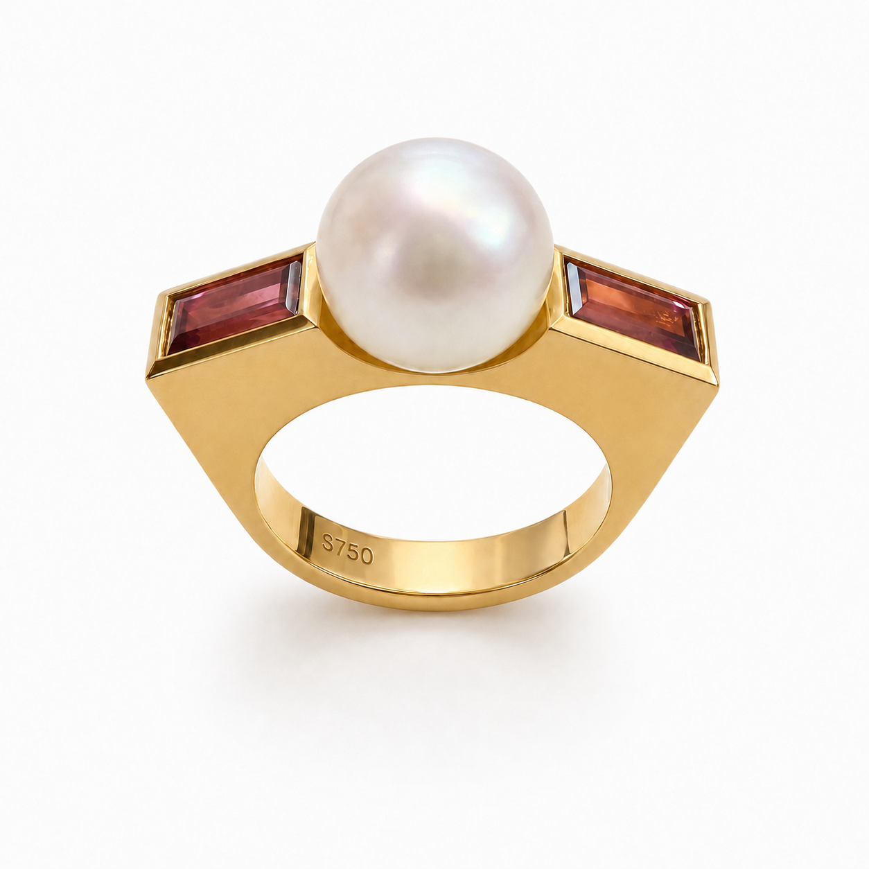 Ring mit Perle 6,44ct. und Rhodolith 1,40ct.