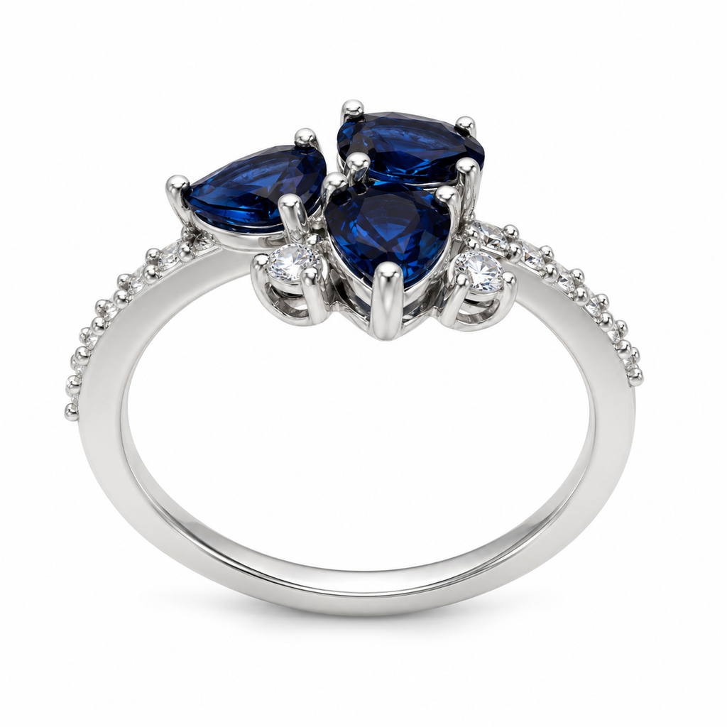 Ring mit Saphir 1,19ct. und Brillanten 0,14ct. in 18 Karat Weissgold