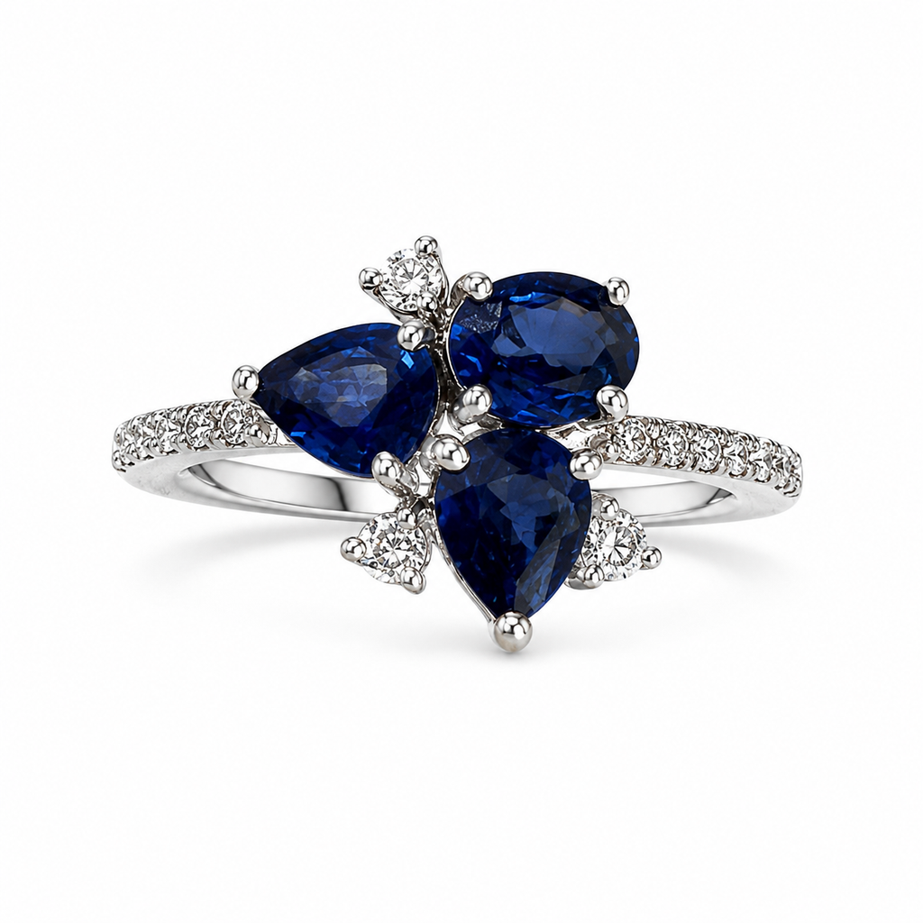Ring mit Saphir 1,19ct. und Brillanten 0,14ct. in 18 Karat Weissgold