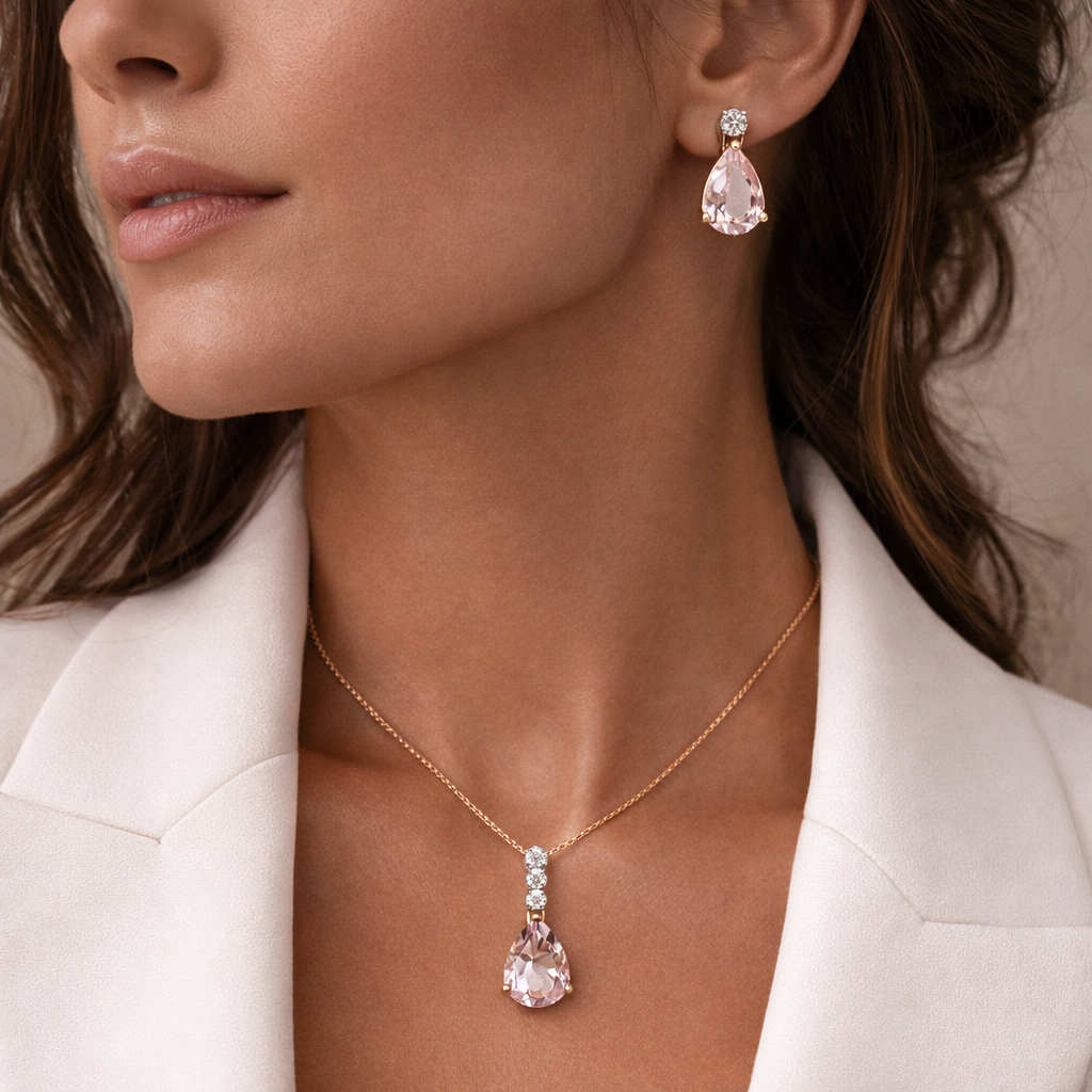 Kette mit Anhänger Morganit 1,10 ct. und Brillanten 0,08 ct. in 18 Karat Roségold