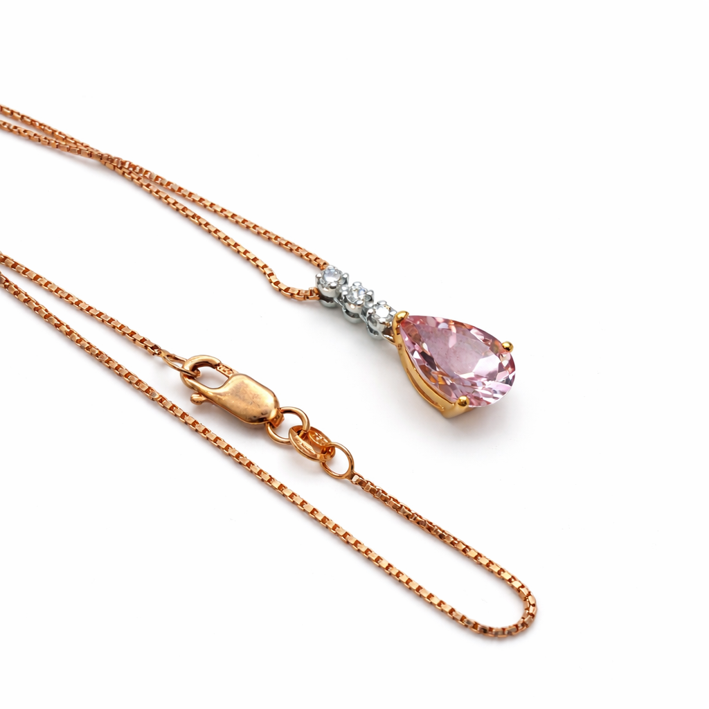 Kette mit Anhänger Morganit 1,10 ct. und Brillanten 0,08 ct. in 18 Karat Roségold