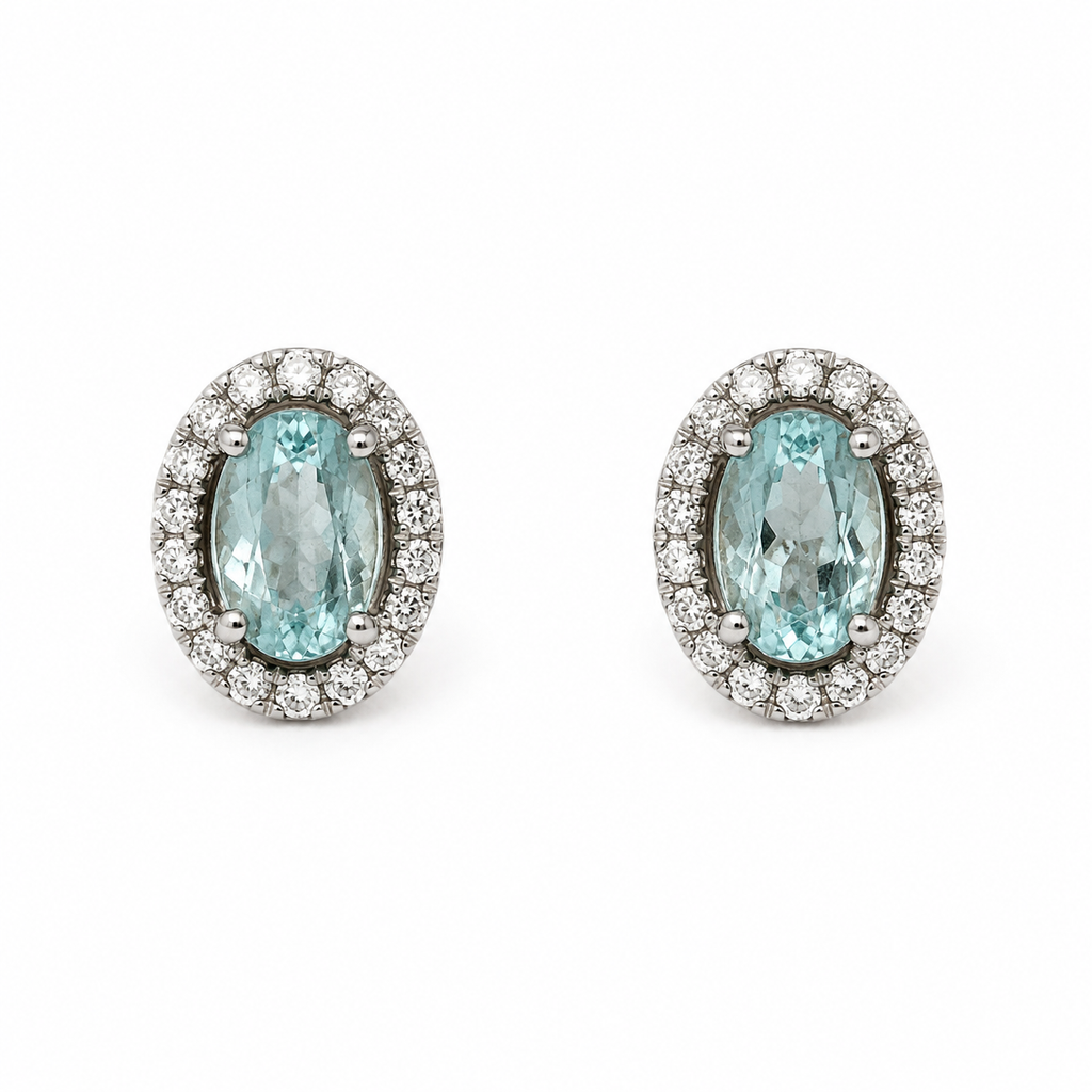 Ohrstecker mit Paraiba Turmalin 0,83 ct und Brillanten 0,18 ct in 18 Karat Weißgold