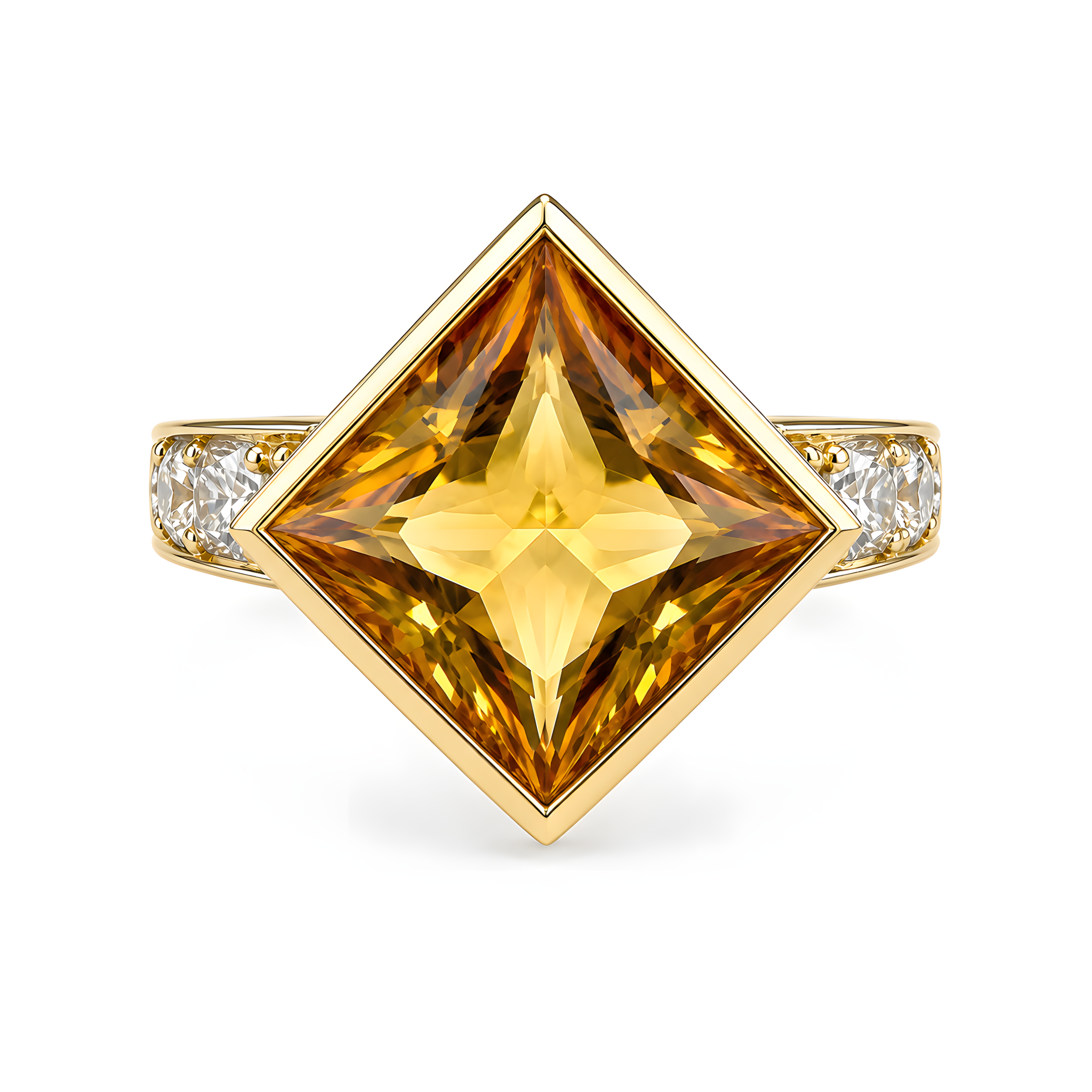 Ring mit Citrin 3,33ct. und Brillanten 0,54ct. in 18 Karat Gelbgold