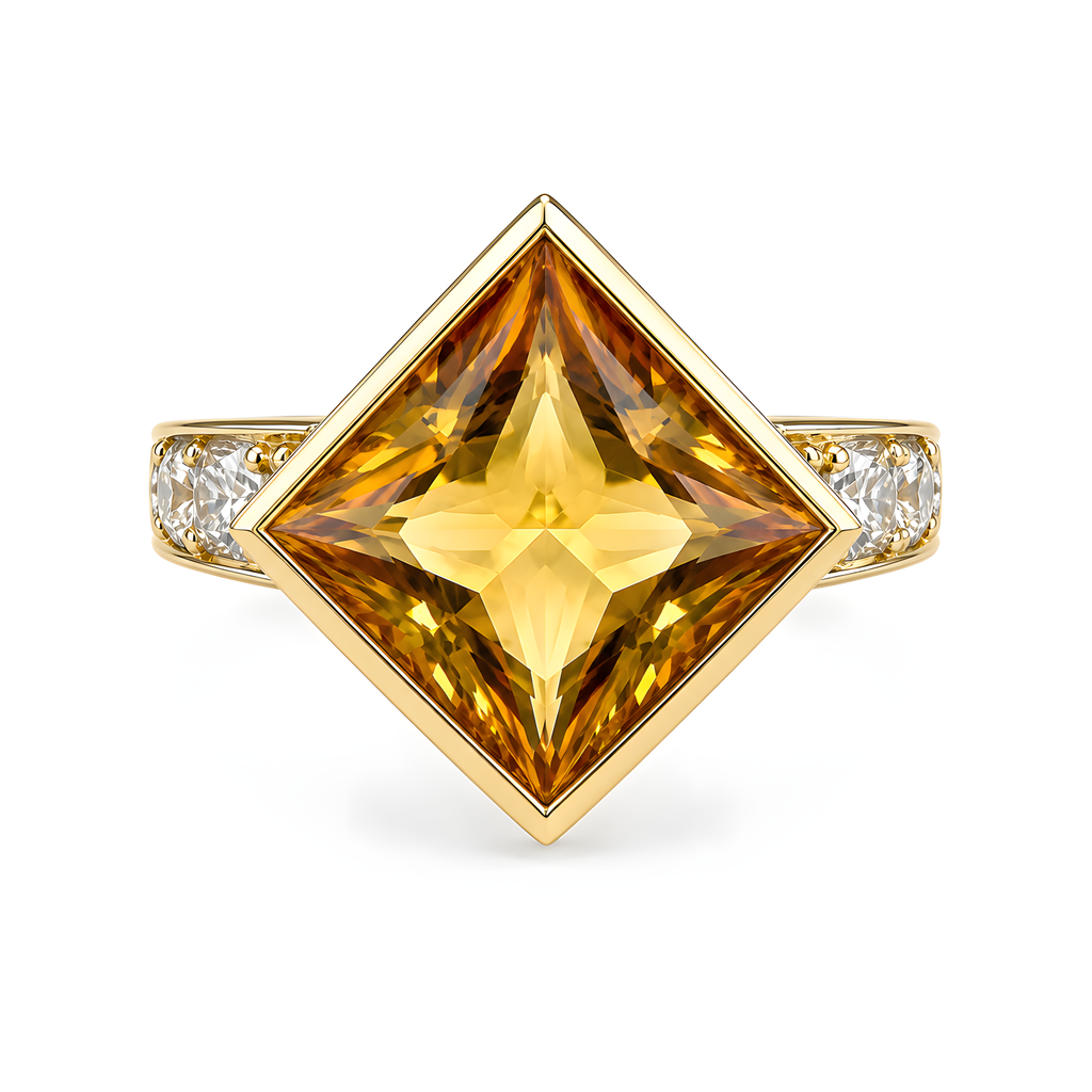 Ring mit Citrin 3,33ct. und Brillanten 0,54ct. in 18 Karat Gelbgold