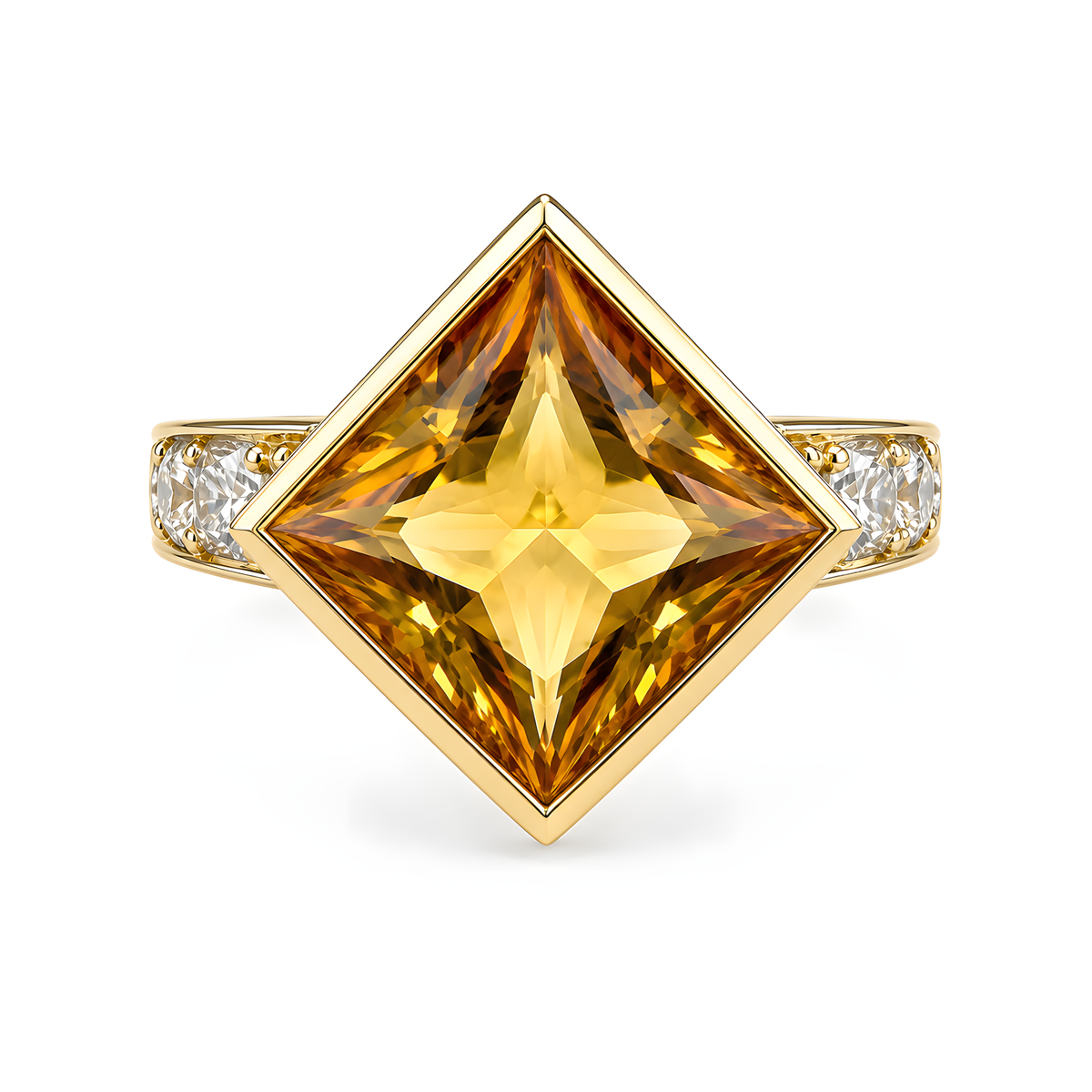 Ring mit Citrin 3,33ct. und Brillanten 0,54ct. in 18 Karat Gelbgold