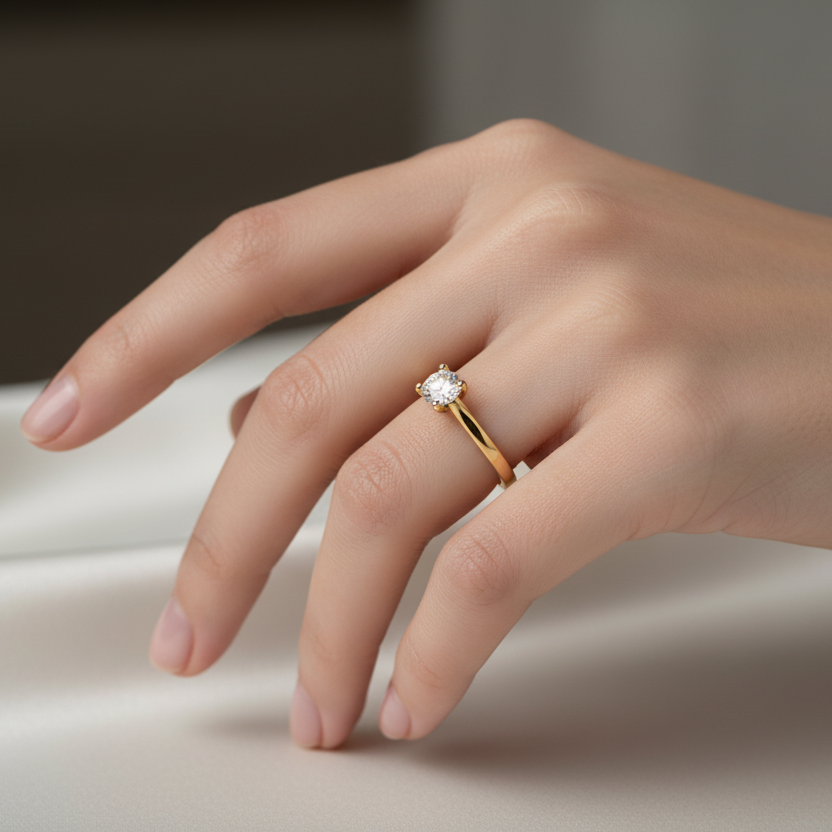 Ring mit natürlichem Brillant 0,50 ct. in 18 Karat Gelbgold handgefertigt