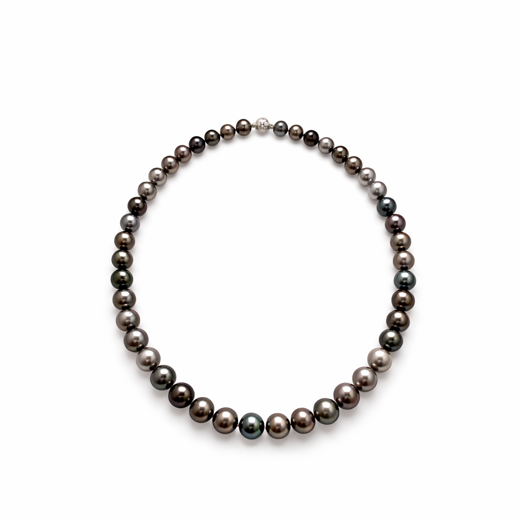 Tahitizucht-Perlencollier 9.9-10.9mm mit Silber Magnetschließe