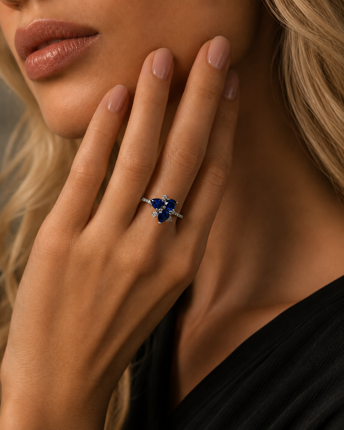 Ring mit Saphir 1,19ct. und Brillanten 0,14ct. in 18 Karat Weissgold