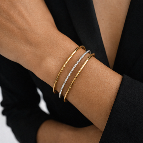 3-reihiger Gelbgold Armreif 13,45 g mit 0,53 ct Brillanten