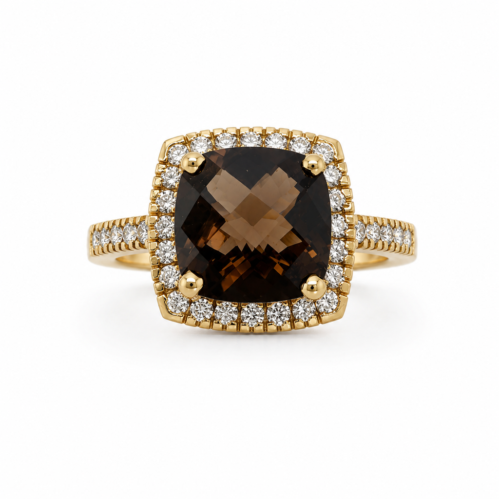 Ring mit Rauchquarz 1,88 ct und Brillanten 0,29 ct in 18 Karat Gelbgold
