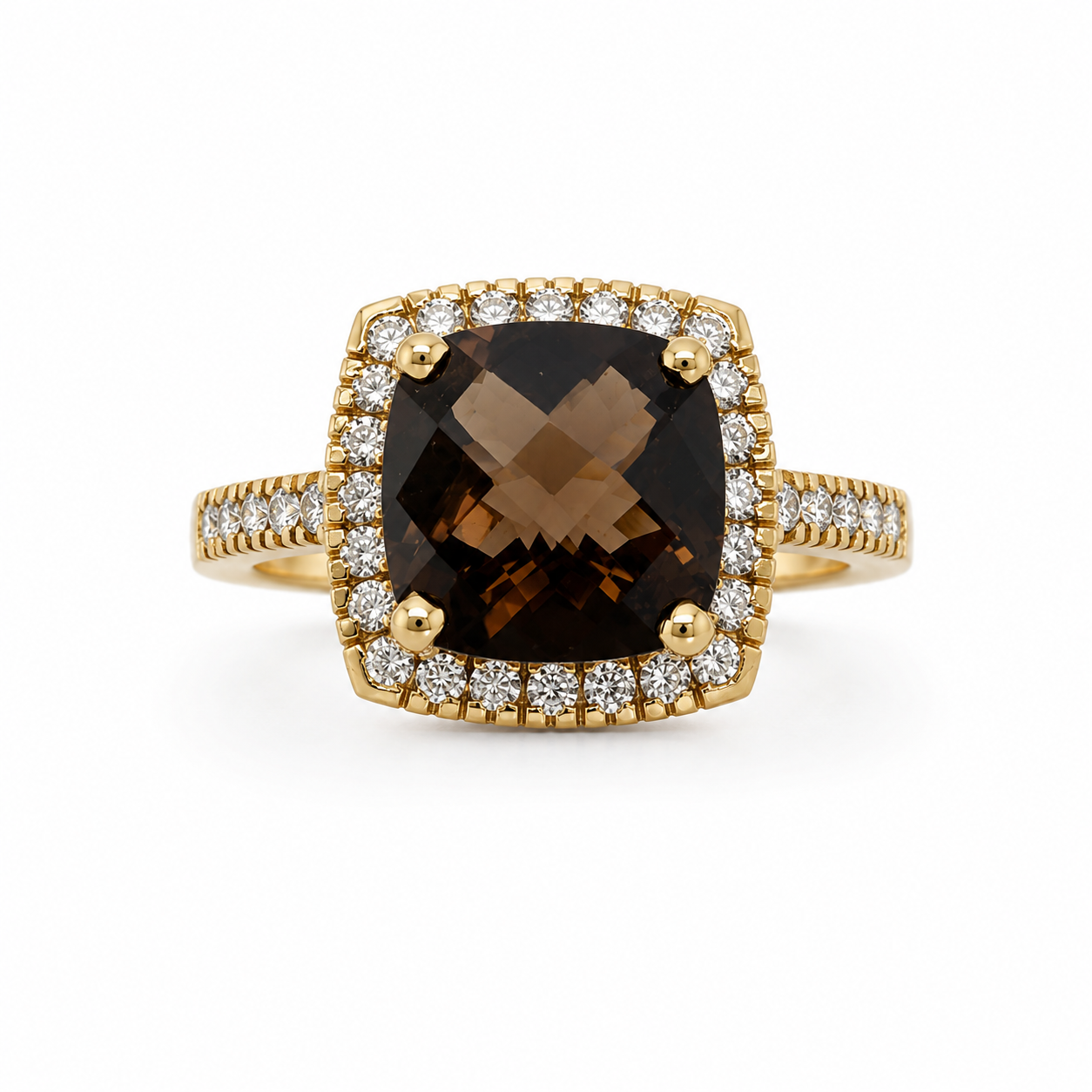 Ring mit Rauchquarz 1,88 ct und Brillanten 0,29 ct in 18 Karat Gelbgold