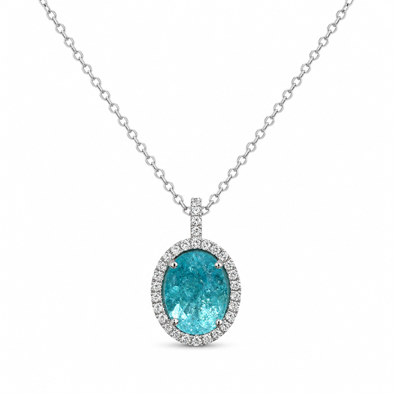 Anhänger mit Paraiba Turmalin 1,65 ct. und Brillanten 0,12 ct. in 18 Karat Weissgold