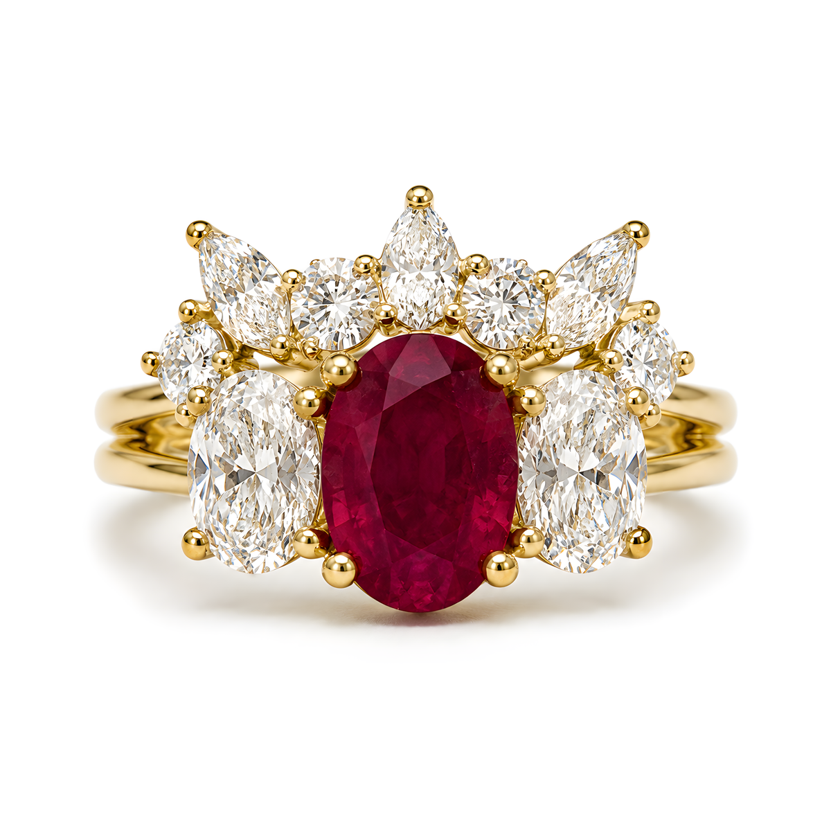 Ring mit Rubin 1,47ct. und Brillanten 1,58ct. in 18 Karat Gelbgold