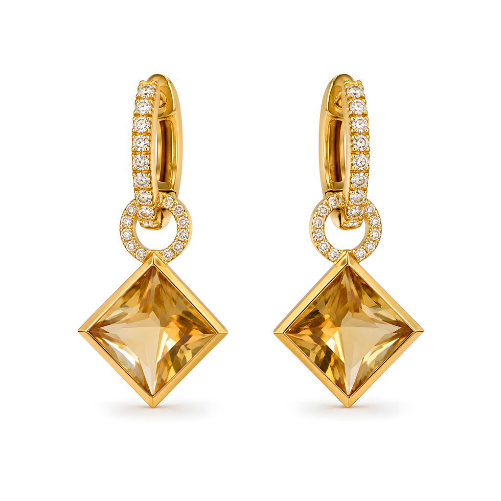 Ohrgehänge mit Citrin 7,46ct. und Brillanten 0,25ct. in 18 Karat Gelbgold