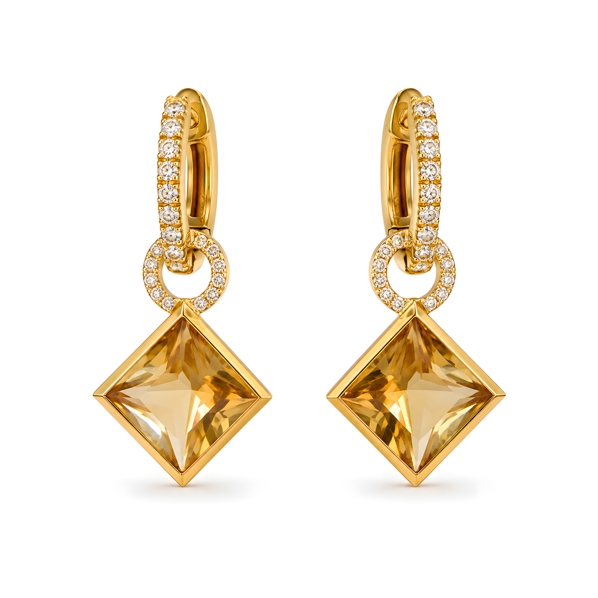 Ohrgehänge mit Citrin 7,46ct. und Brillanten 0,25ct. in 18 Karat Gelbgold