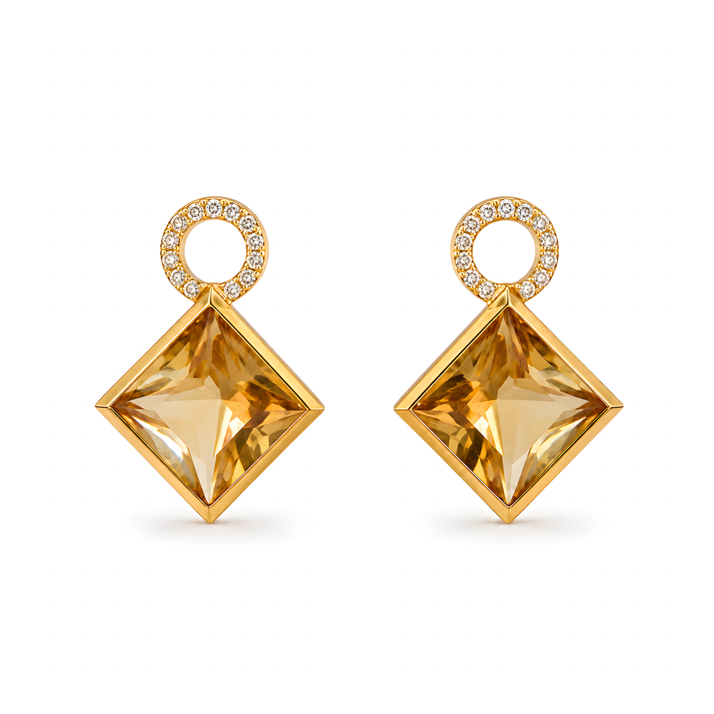 Ohrgehänge mit Citrin 7,46ct. und Brillanten 0,25ct. in 18 Karat Gelbgold