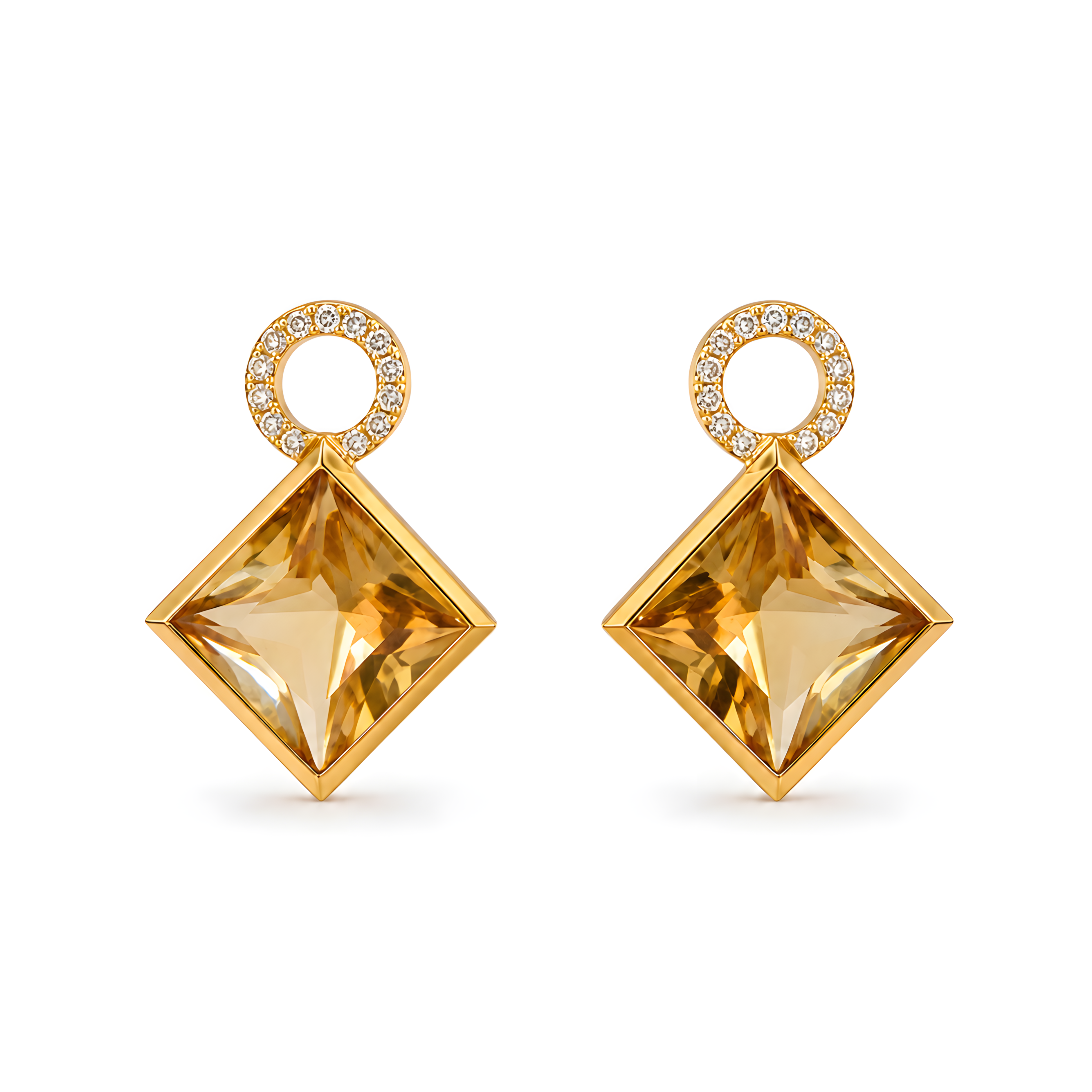 Ohrgehänge mit Citrin 7,46ct. und Brillanten 0,25ct. in 18 Karat Gelbgold