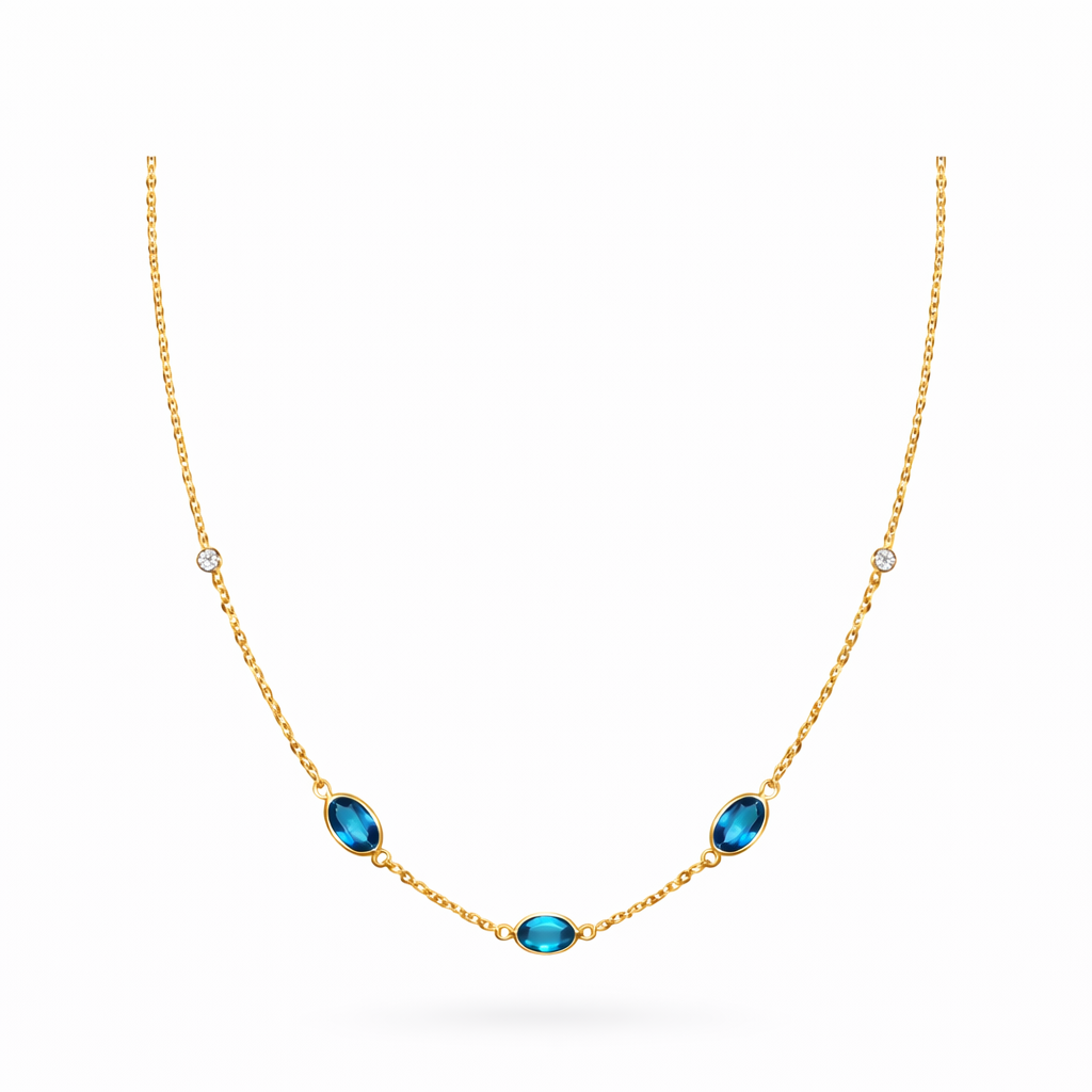 Collier mit Topas Londonblue 1,80 ct. und Brillanten 0,07 ct. aus 14 Karat Gelbgold
