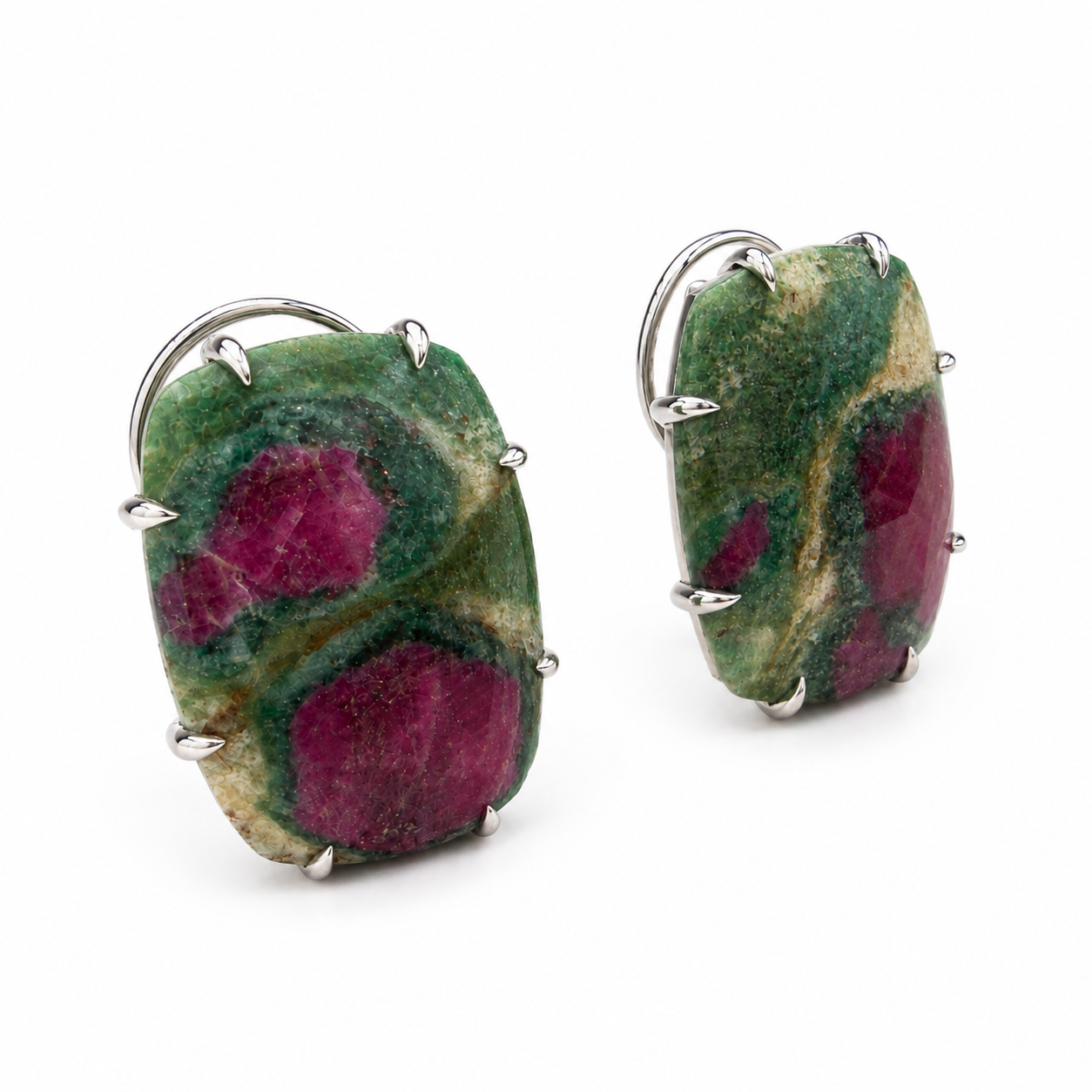 Ohrschmuck mit Smaragd und Rubin 24,27ct. in 18 Karat Weissgold