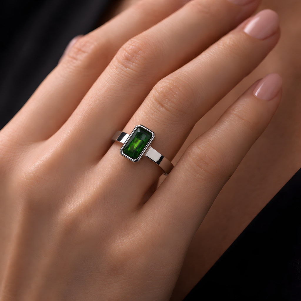 Ring mit grünem Turmalin 1,88 ct. in 18 Karat 6,55g Weißgold