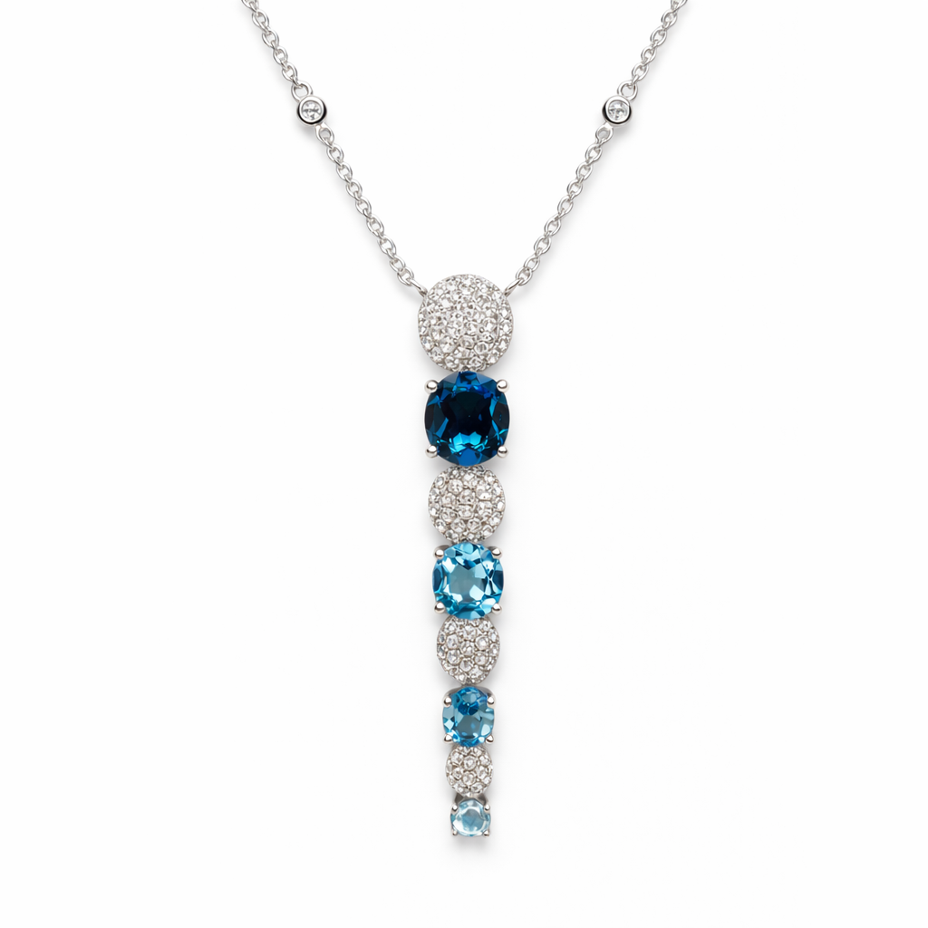 Collier mit mehrfarbigen blauen Topasen und 0,247 ct. Diamanten