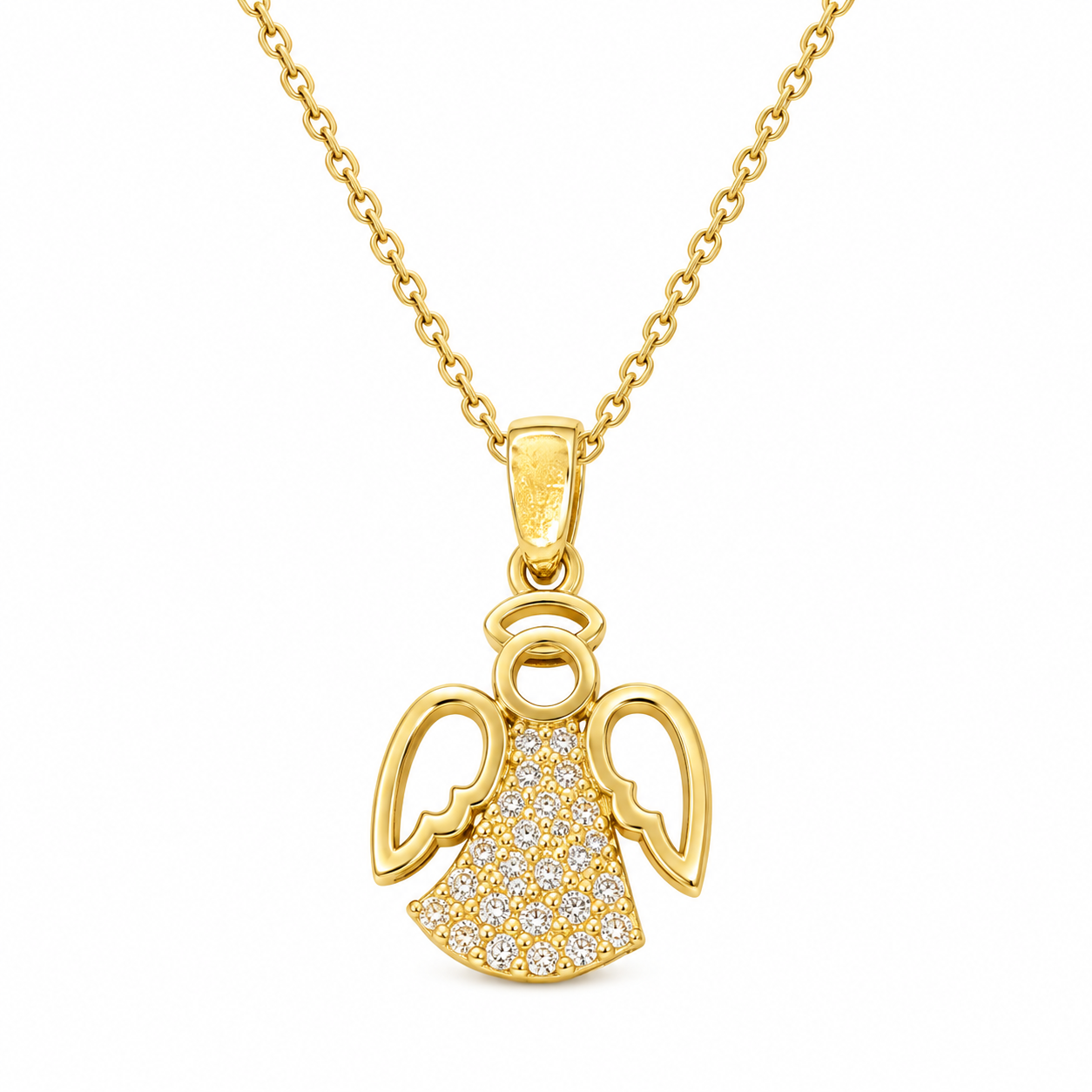 Anhänger Schutzengel, Kleid mit Zirkonia in 14 Karat Gelbgold