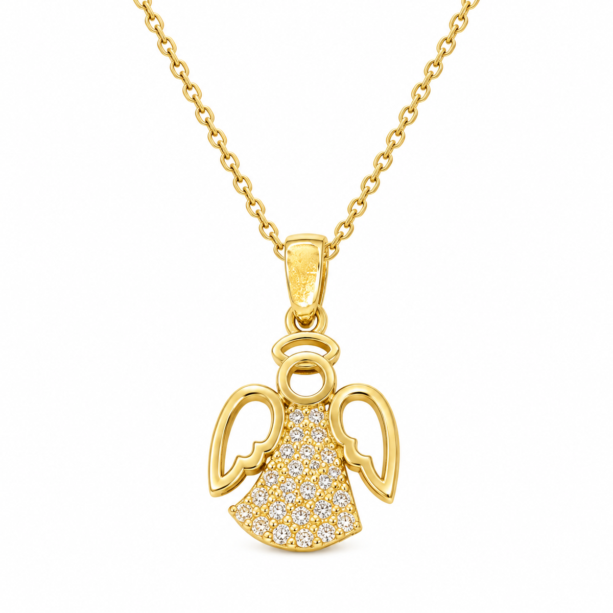 Anhänger Schutzengel, Kleid mit Zirkonia in 14 Karat Gelbgold