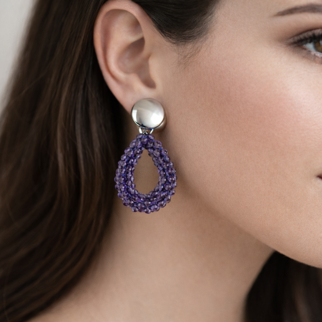 Ohrschmuck mit Iolith und Silberoberteil