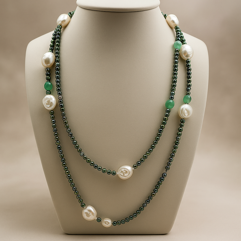 Edelsteinkette mit Keshiperlen, Achaten und Hämatit 94cm