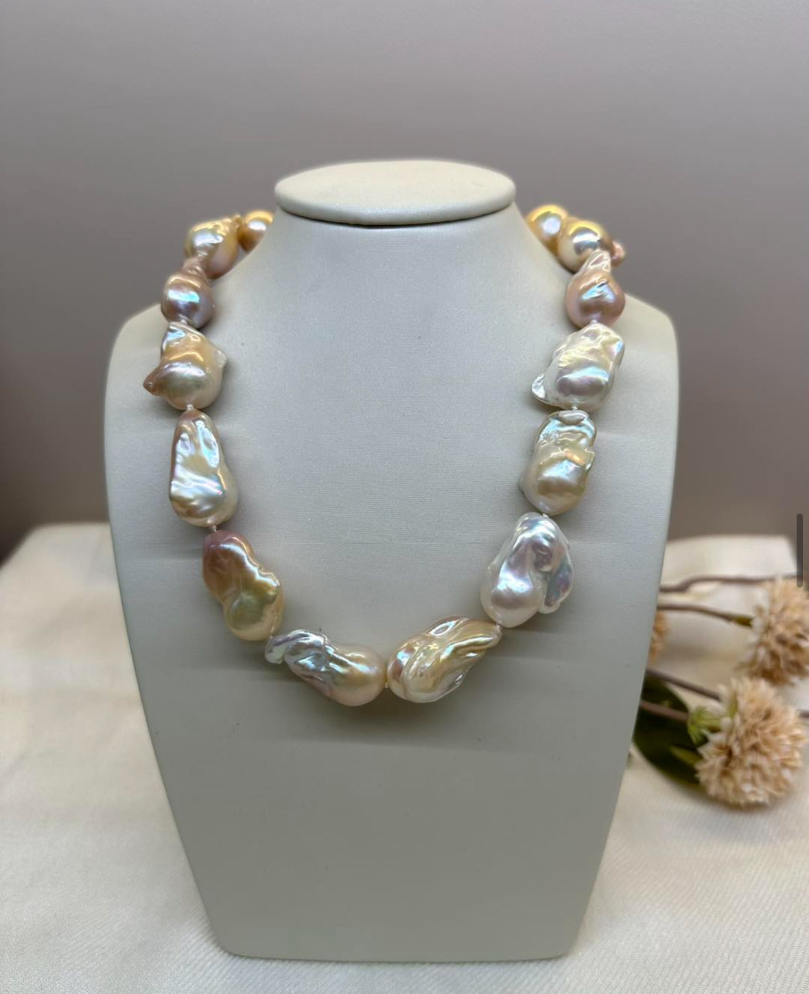 Süßwasserperlenkette im Barockstil mit Silber Magnetschließe 46cm