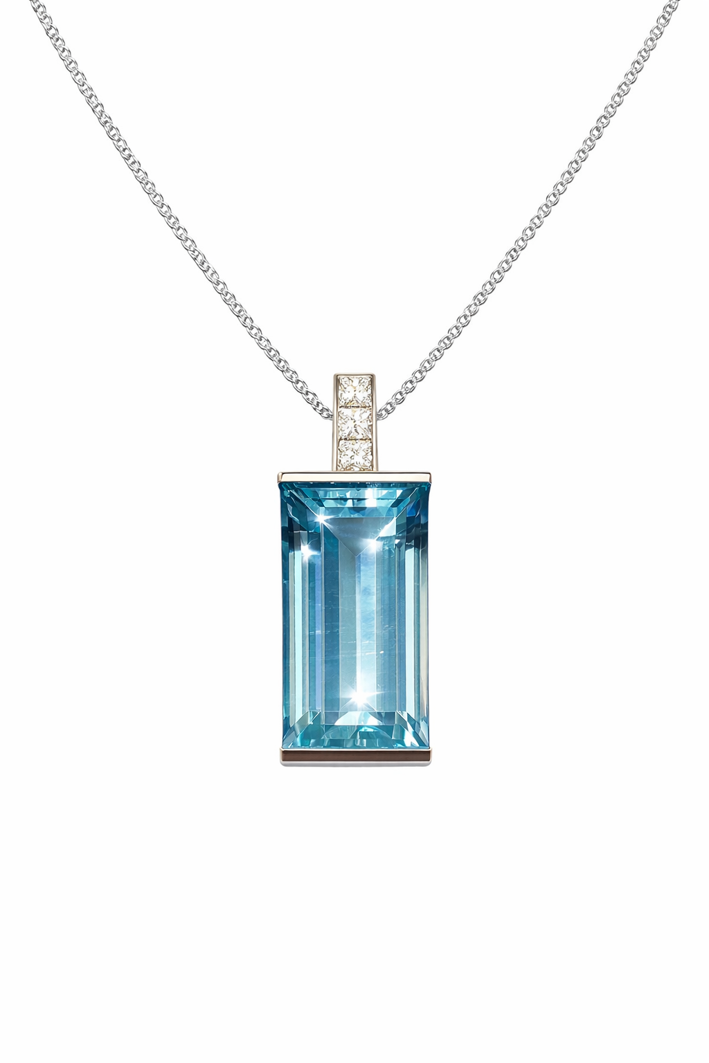 Anhänger mit Aquamarin 7,47 ct. und Diamanten im Prinzessschliff 0,17 ct.