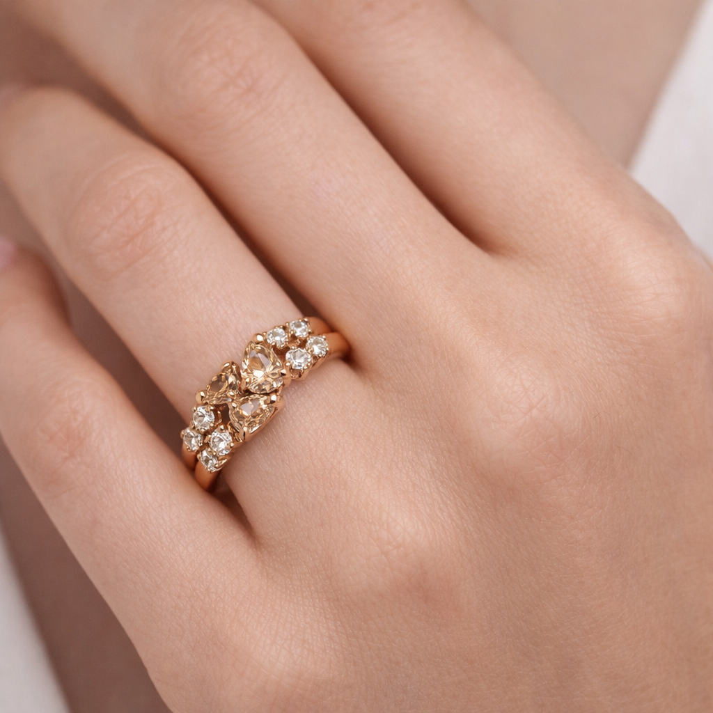 Ring mit weißen 0,32 ct und braunen Diamanten 0,38 ct in 18 Karat Roségold